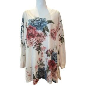 California Style Floral Print Long Sleeve Top - Plus 2X